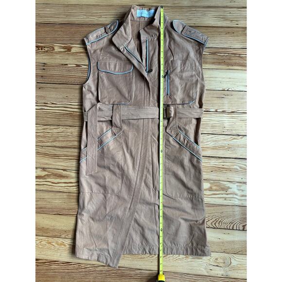 NWOT Chiu Min Chu Cognac Camel Color Tie Waist Four Pocket Safari Zip Dress - Picture 6 of 8